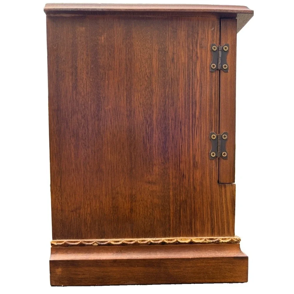 Vintage Wooden Jewelry Armoire Cabinet Lion Head Doors Red Felt Lined 13 Drawer